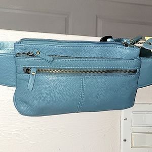 Cowhide leather light blue Fannie pack.